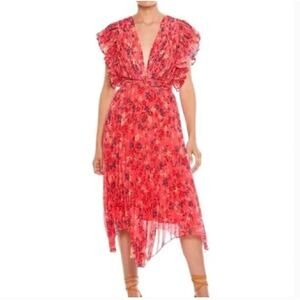 La Maison Talulah Daze Midi Dress Women Medium Pink Floral Pleated V Neck Preppy